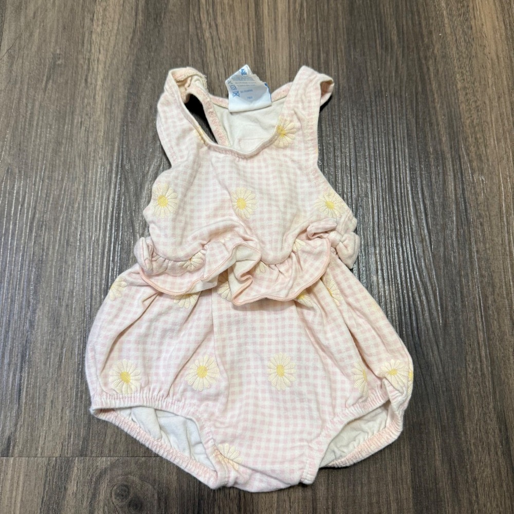 VTG Baby B'Gosh Pink Gingham with Daisies Baby Girl Bubble Swim 3-6M READ